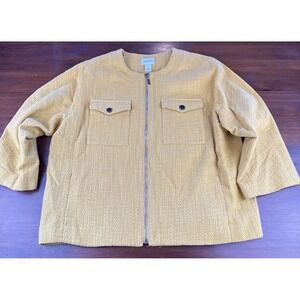 Vintage Women's‎ Chicos Glistening Yellow Textured Zip Front Jacket Size 2
